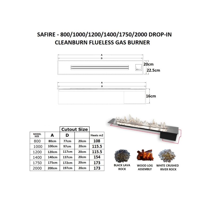 SAFire – Drop-in Cleanburn Gas Burner Black