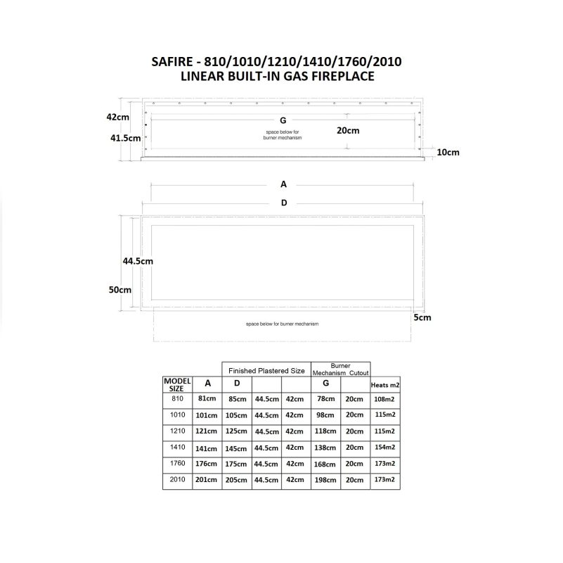 SAFire – Linear Built-in Gas Fireplace Black