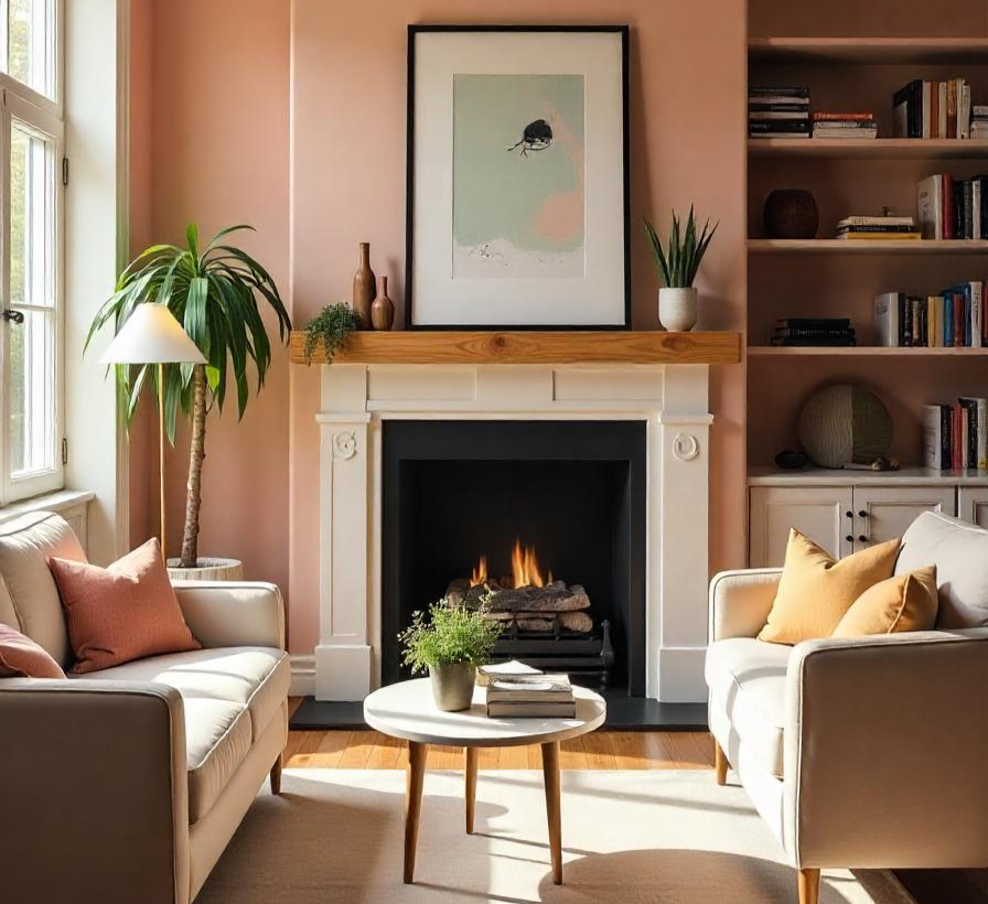 Modern fireplace installed in South African living room, wood-burning closed combustion unit