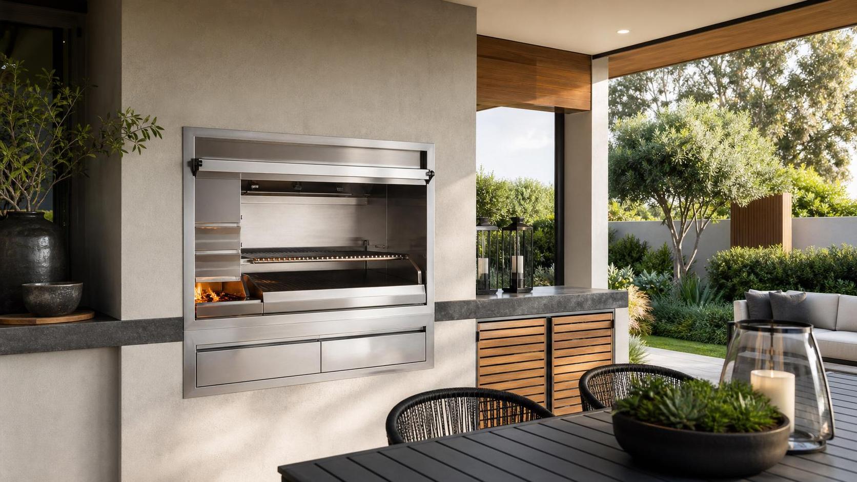 Stainless Steel Built In Braai Installation On A Modern South African Patio