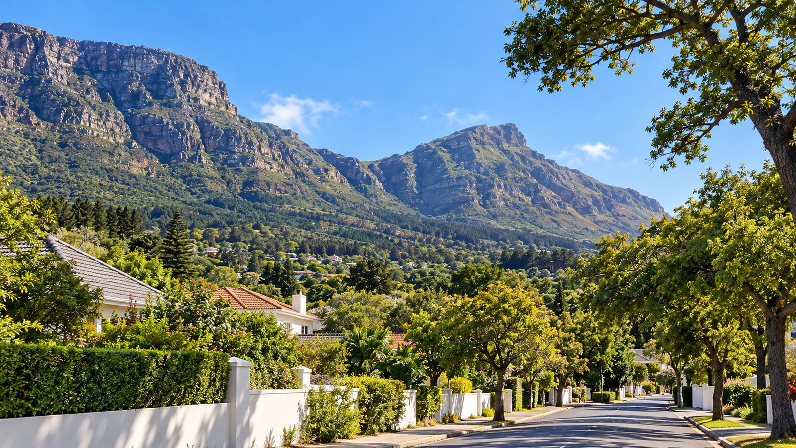 Leafy Southern Suburbs homes below Table Mountain and Devil's Peak, Cape Town