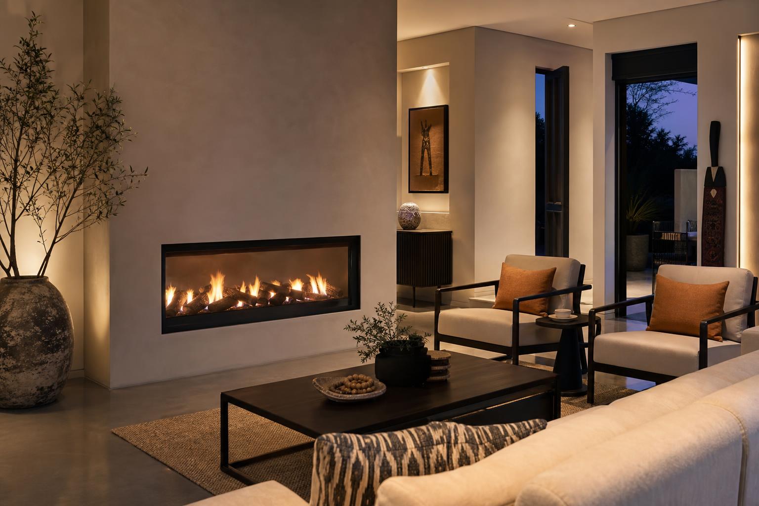freestanding gas fireplace indoor installed in a modern South African living room