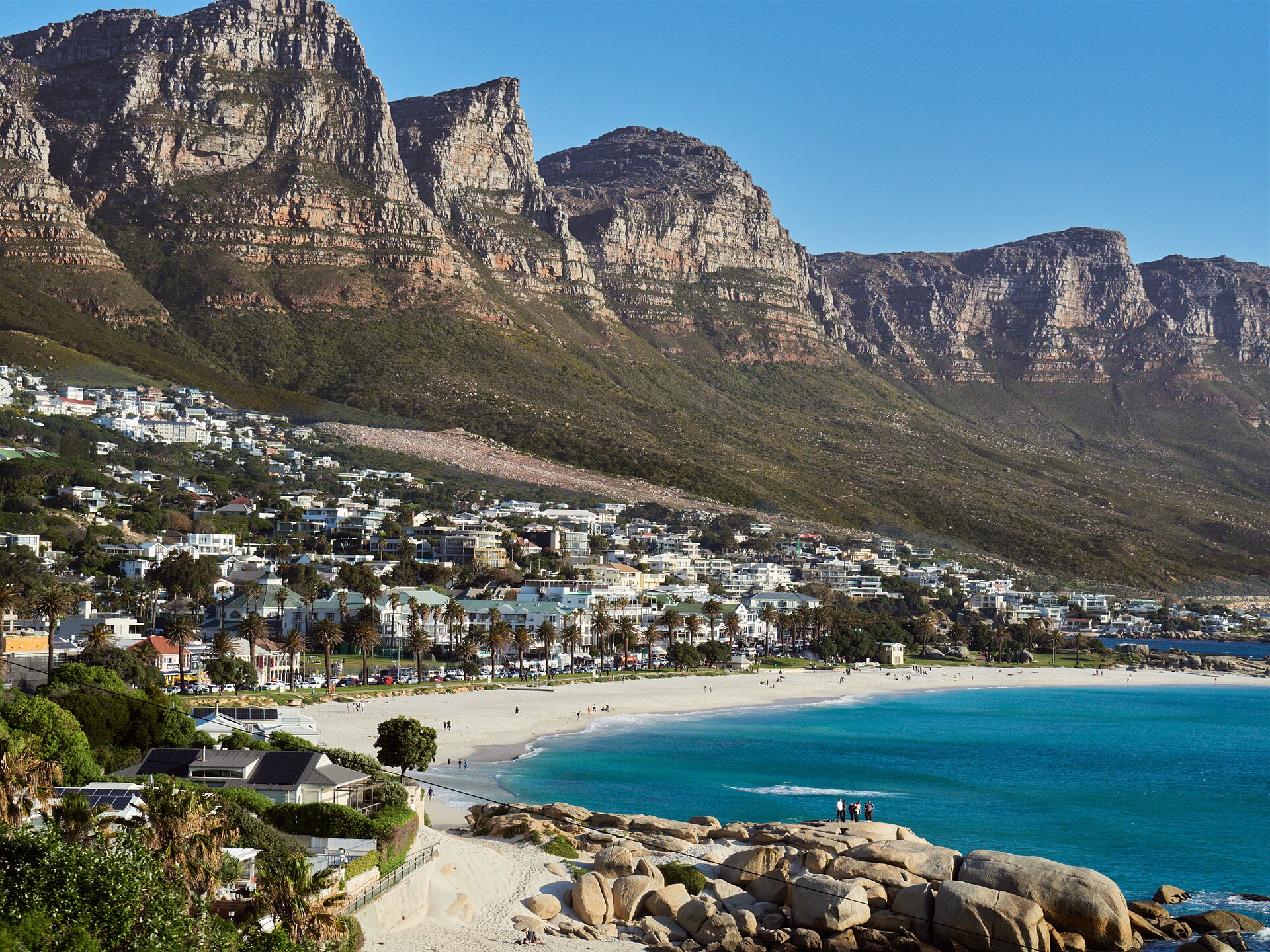 Camps Bay homes and beach below the Twelve Apostles, Cape Town