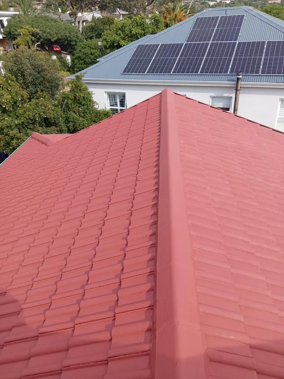 Freshly painted roof with a view of the mountain