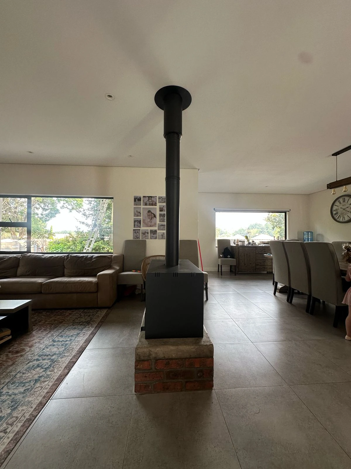 Side view of the Heeta fireplace and flue in Johannesburg