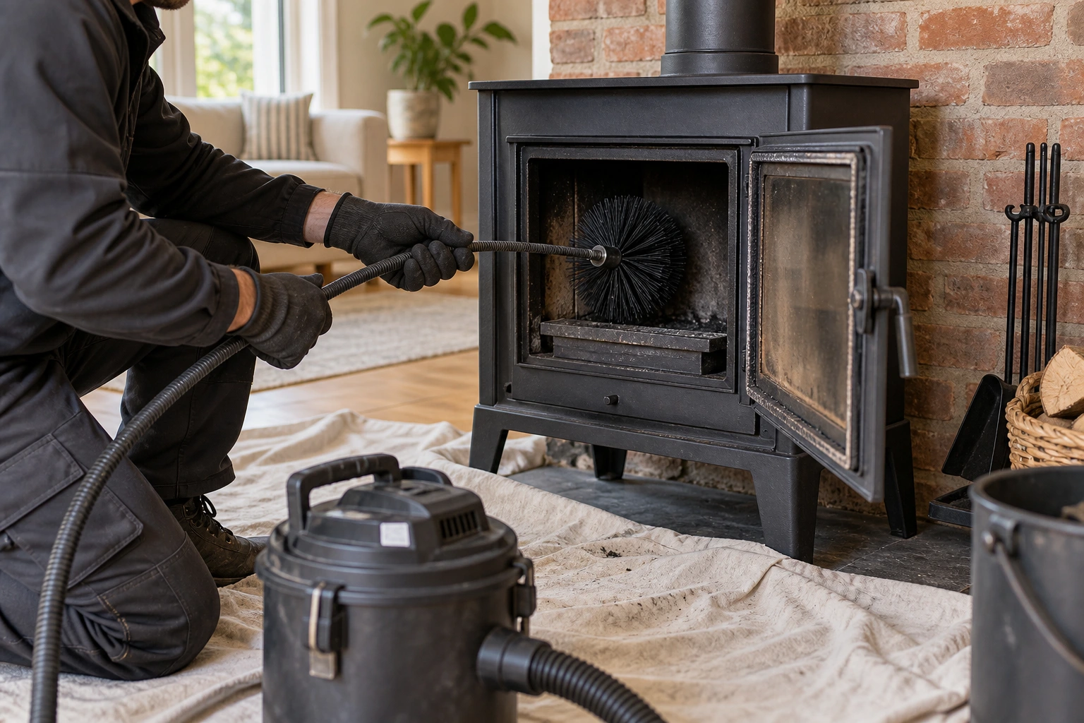 Illustration of chimney-sweeping preparation