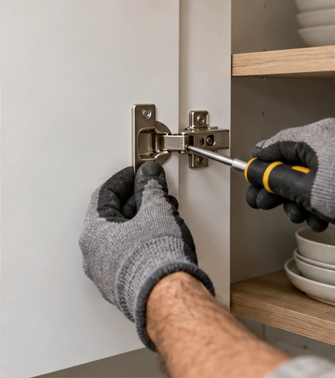Illustration of a cabinet hinge repair